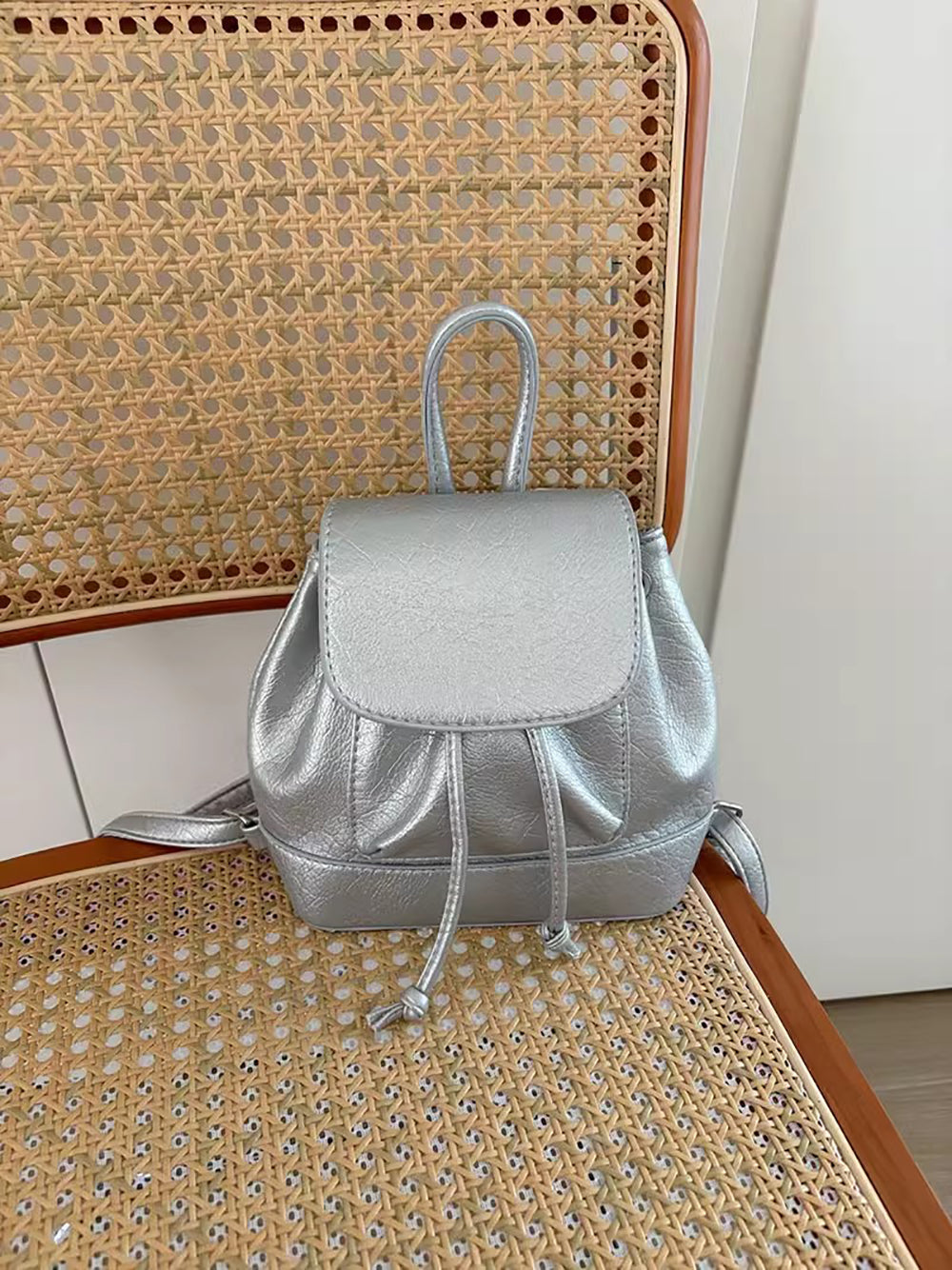 Silver Solid Two Handles Shoulder Bag