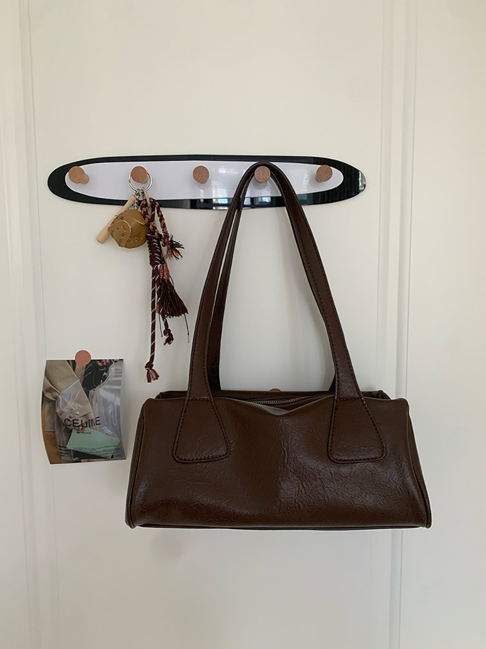 Coffee Solid Two Handles Shoulder Bag