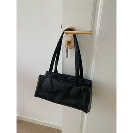 Black Solid Two Handles Shoulder Bag