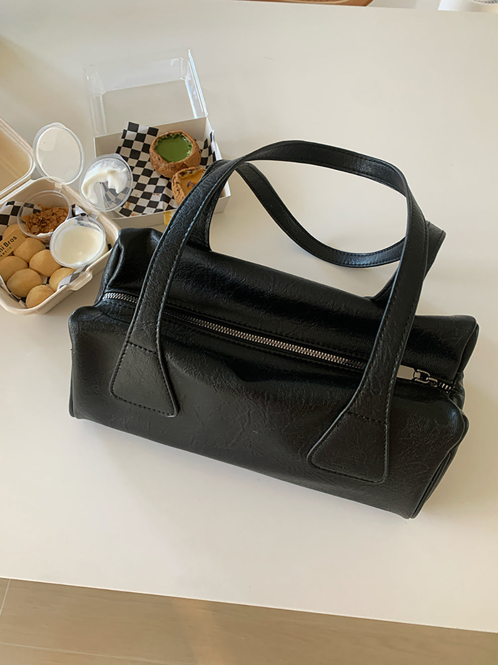 Black Solid Two Handles Shoulder Bag
