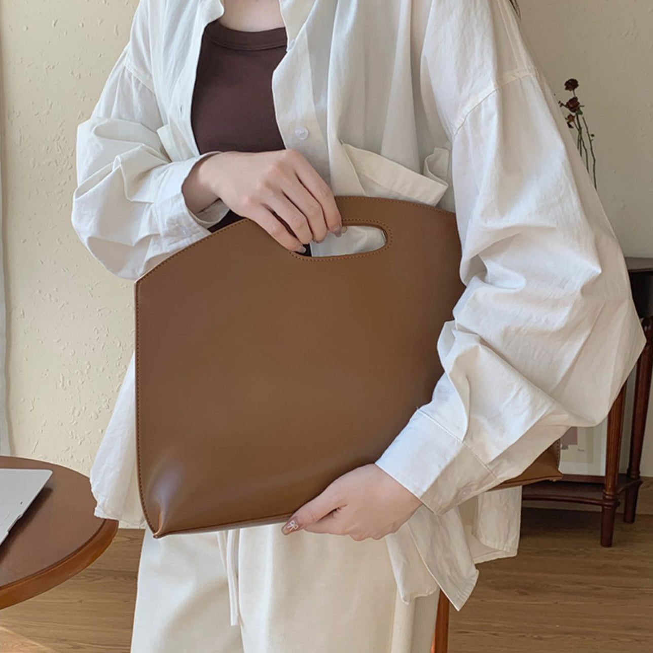 Brown Solid One Handle Sling Bag