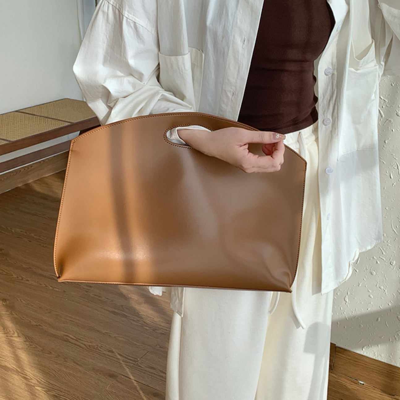 Brown Solid One Handle Sling Bag