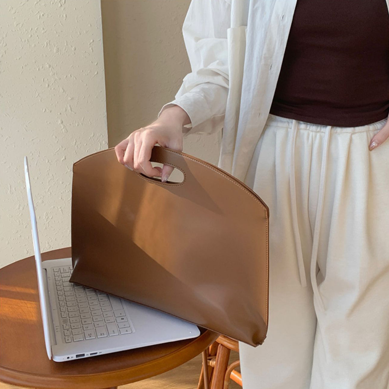Brown Solid One Handle Sling Bag