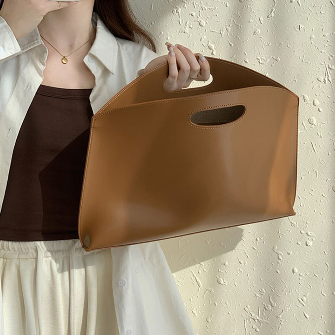 Brown Solid One Handle Sling Bag