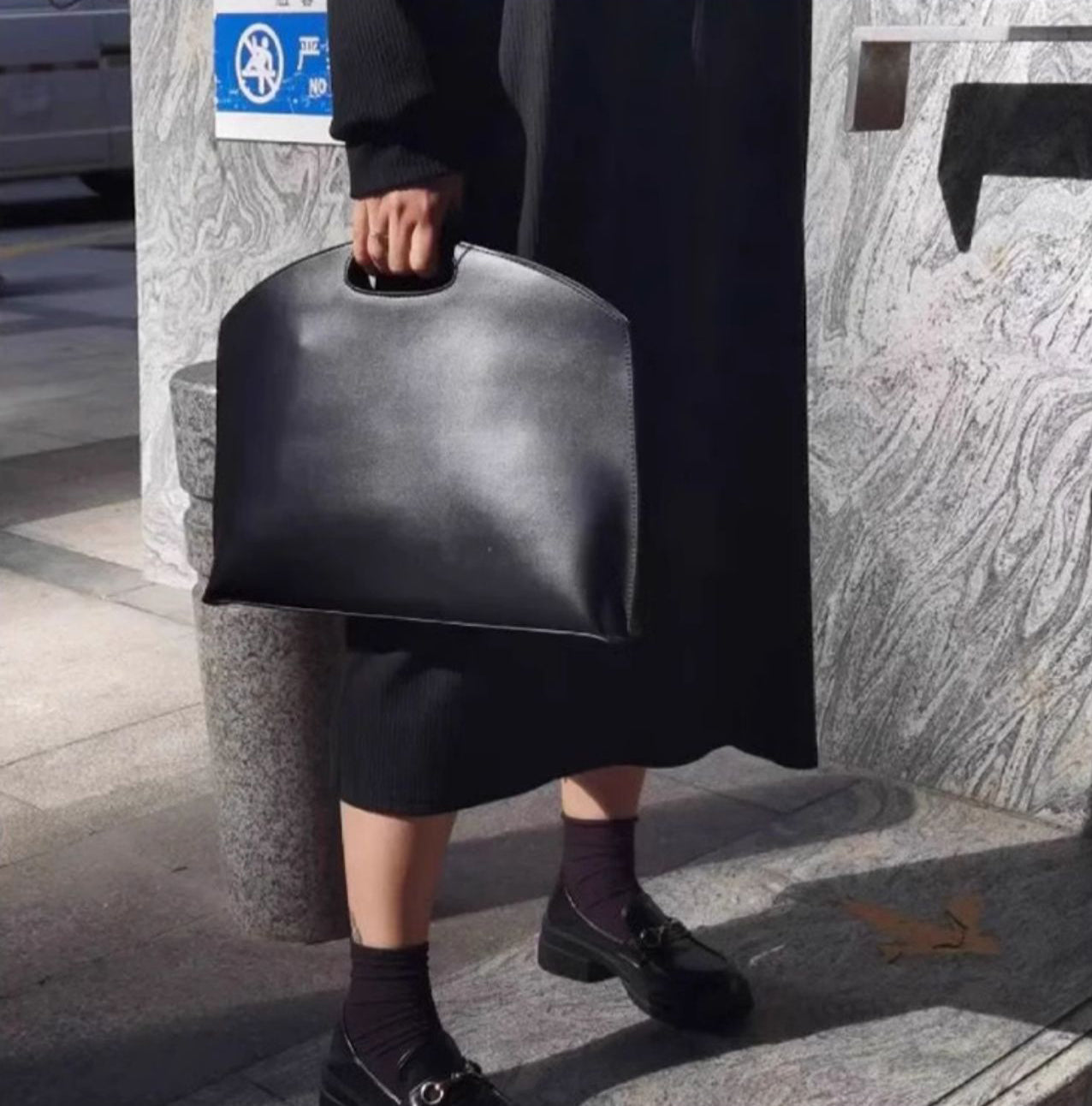 Black Solid One Handle Sling Bag