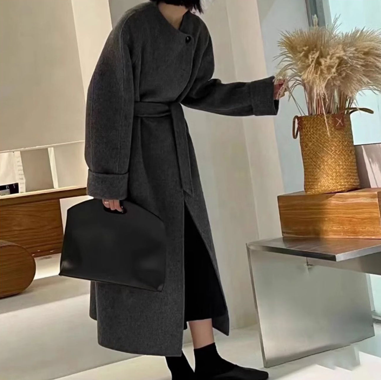 Black Solid One Handle Sling Bag