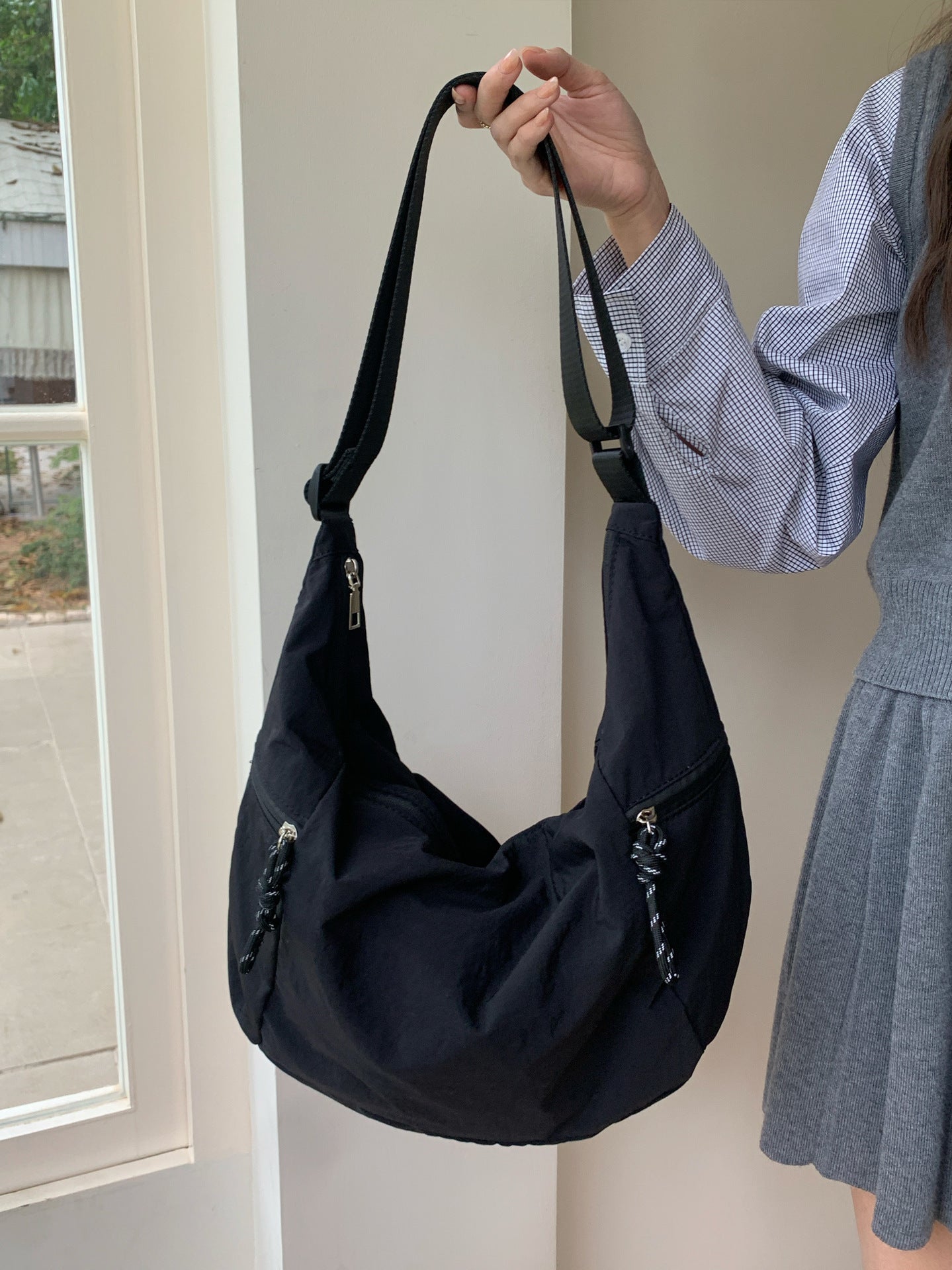Black Solid One Handle Sling Bag