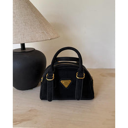 Black Solid Two Handles Tote Bag