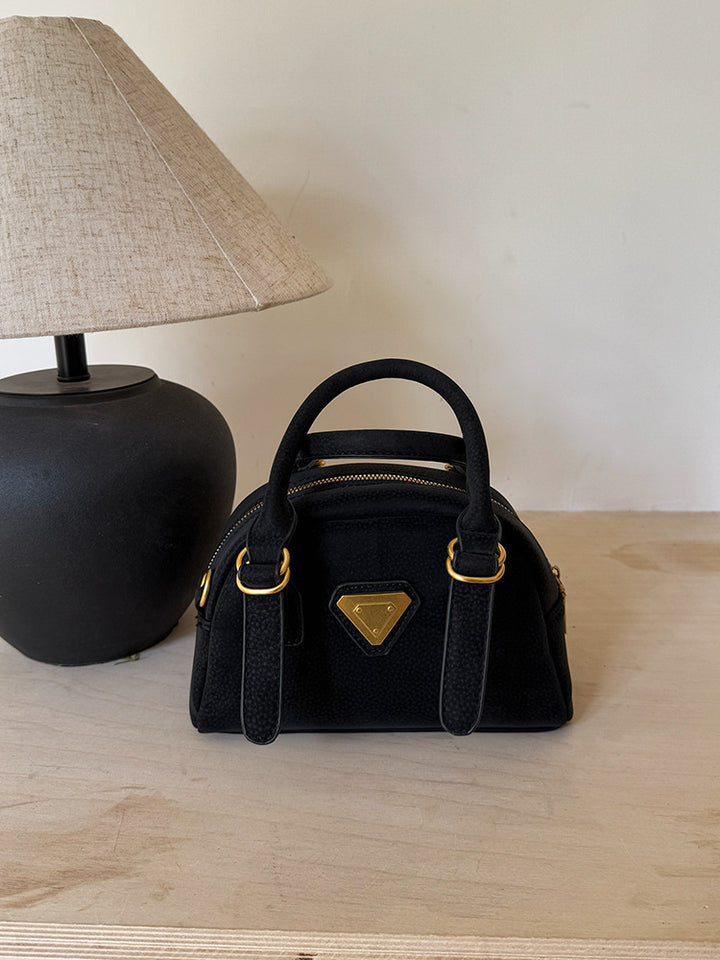 Black Solid Two Handles Tote Bag