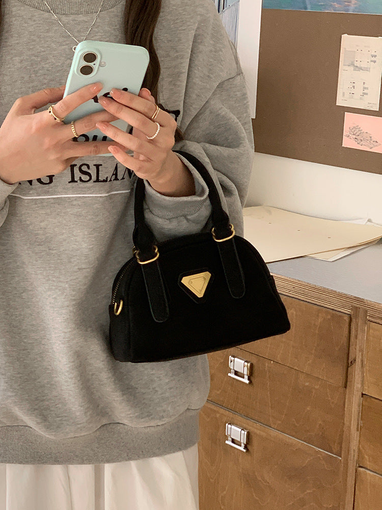 Black Solid Two Handles Tote Bag