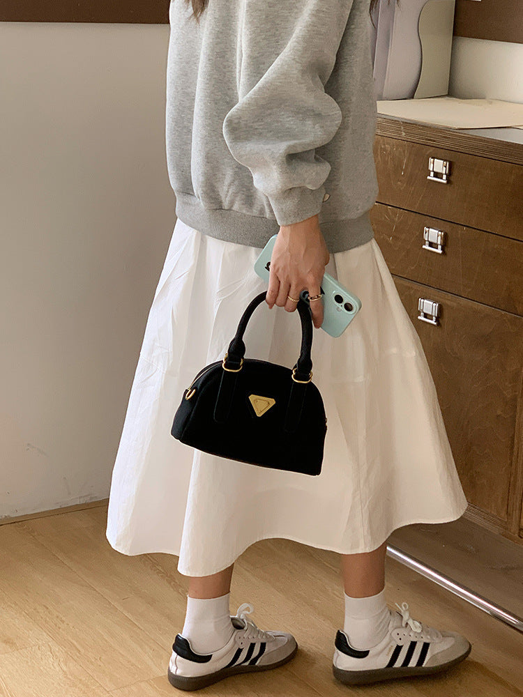 Black Solid Two Handles Tote Bag
