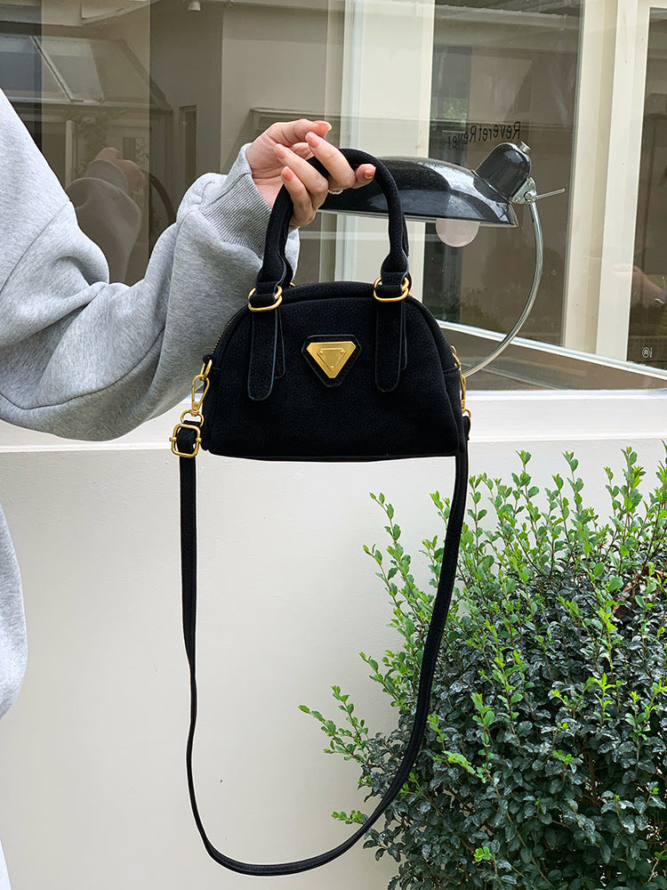 Black Solid Two Handles Tote Bag