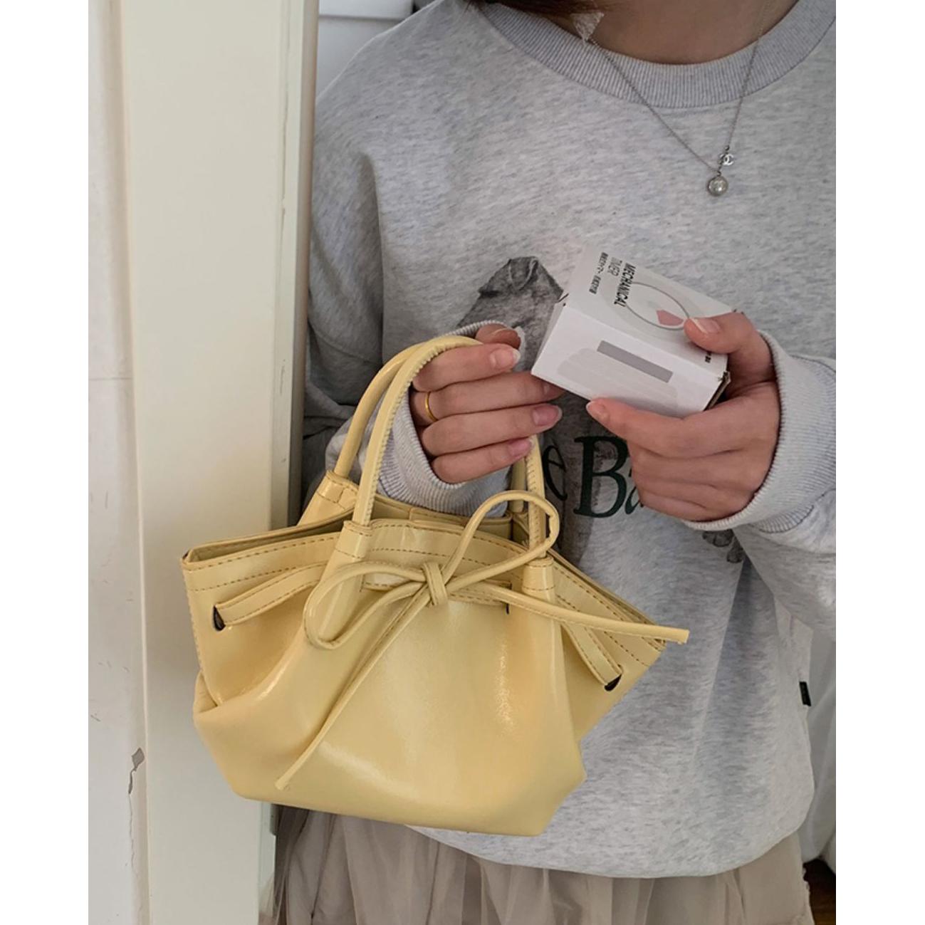 Yellow Solid Two Handles Sling Bag