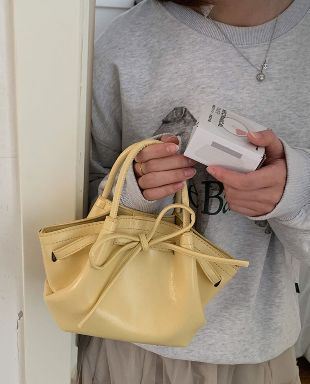 Yellow Solid Two Handles Sling Bag