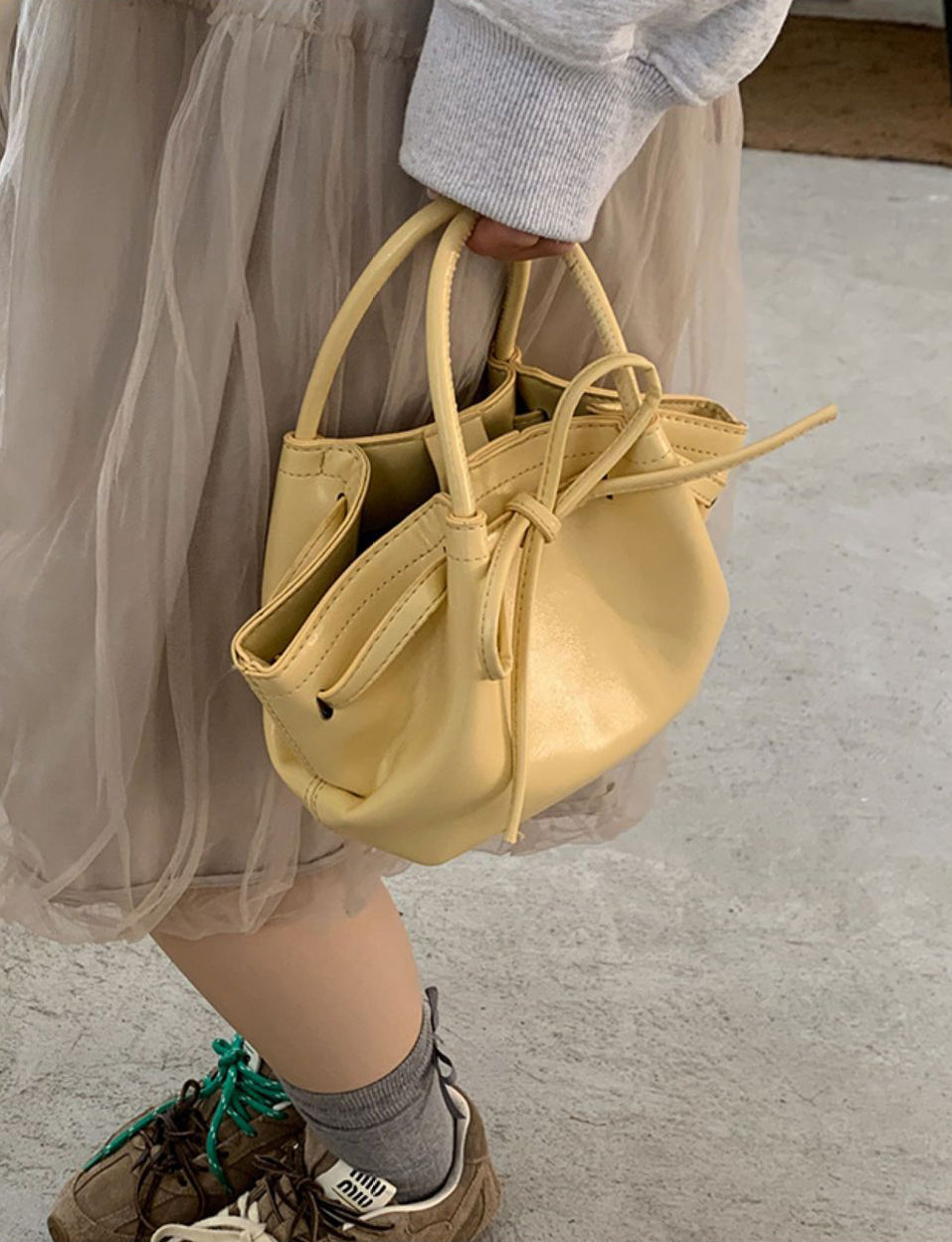 Yellow Solid Two Handles Sling Bag