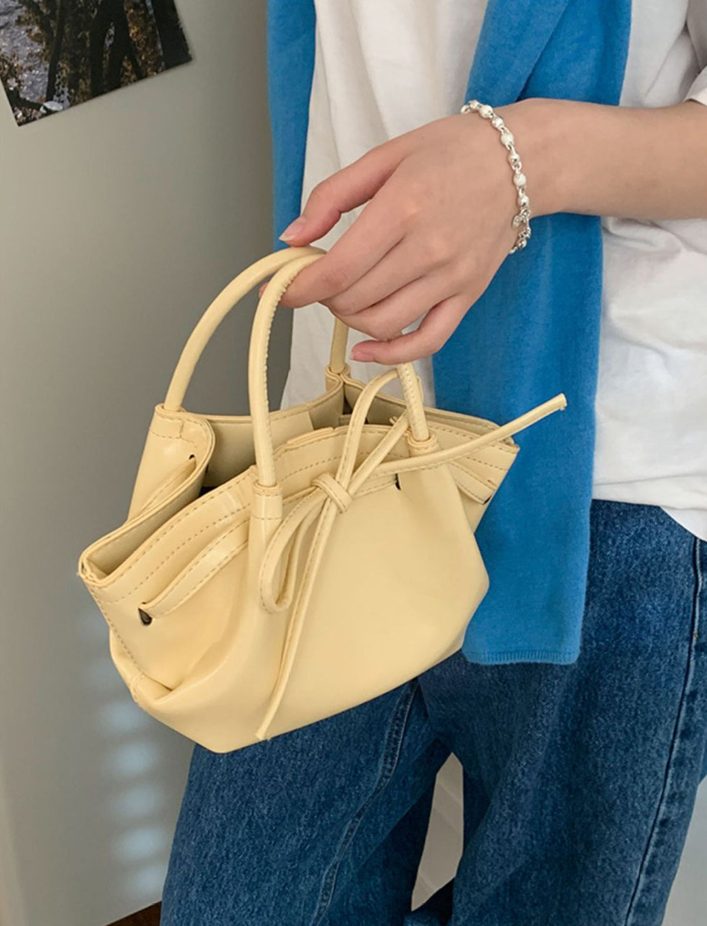 Yellow Solid Two Handles Sling Bag