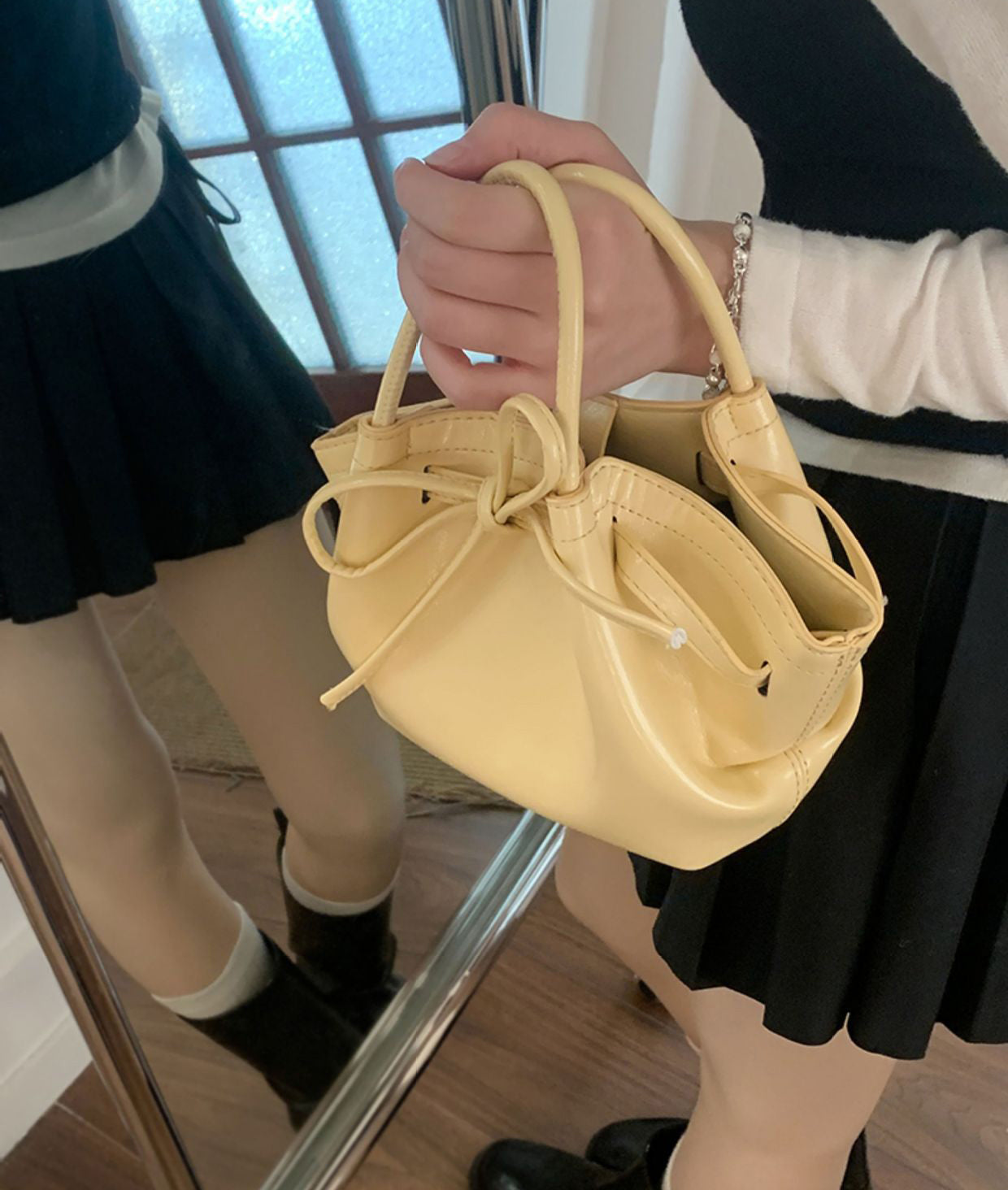 Yellow Solid Two Handles Sling Bag