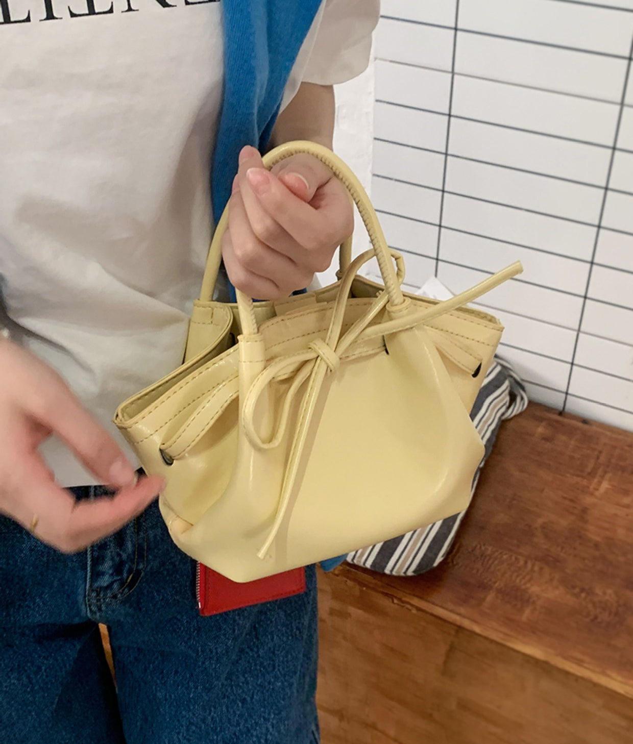 Yellow Solid Two Handles Sling Bag