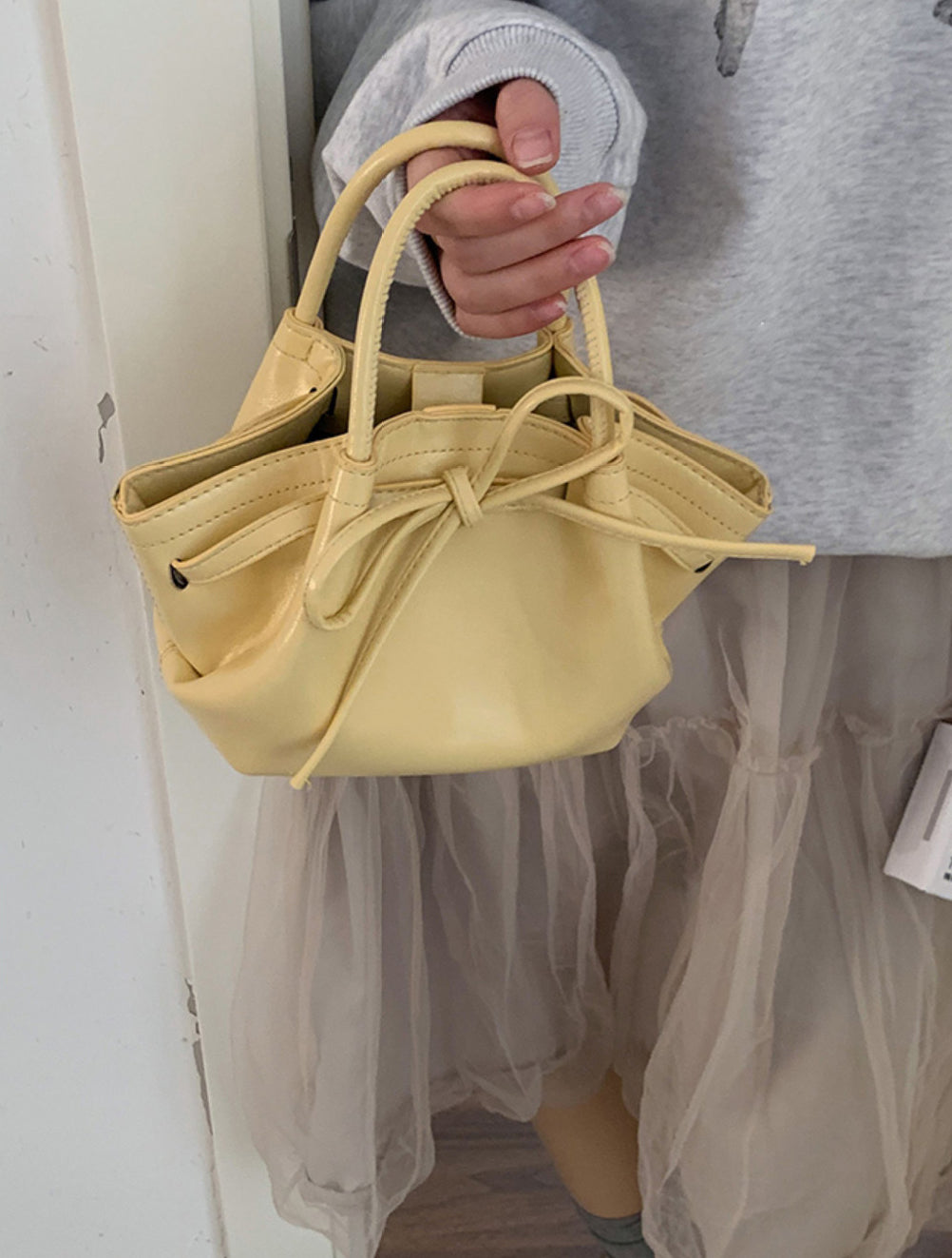 Yellow Solid Two Handles Sling Bag