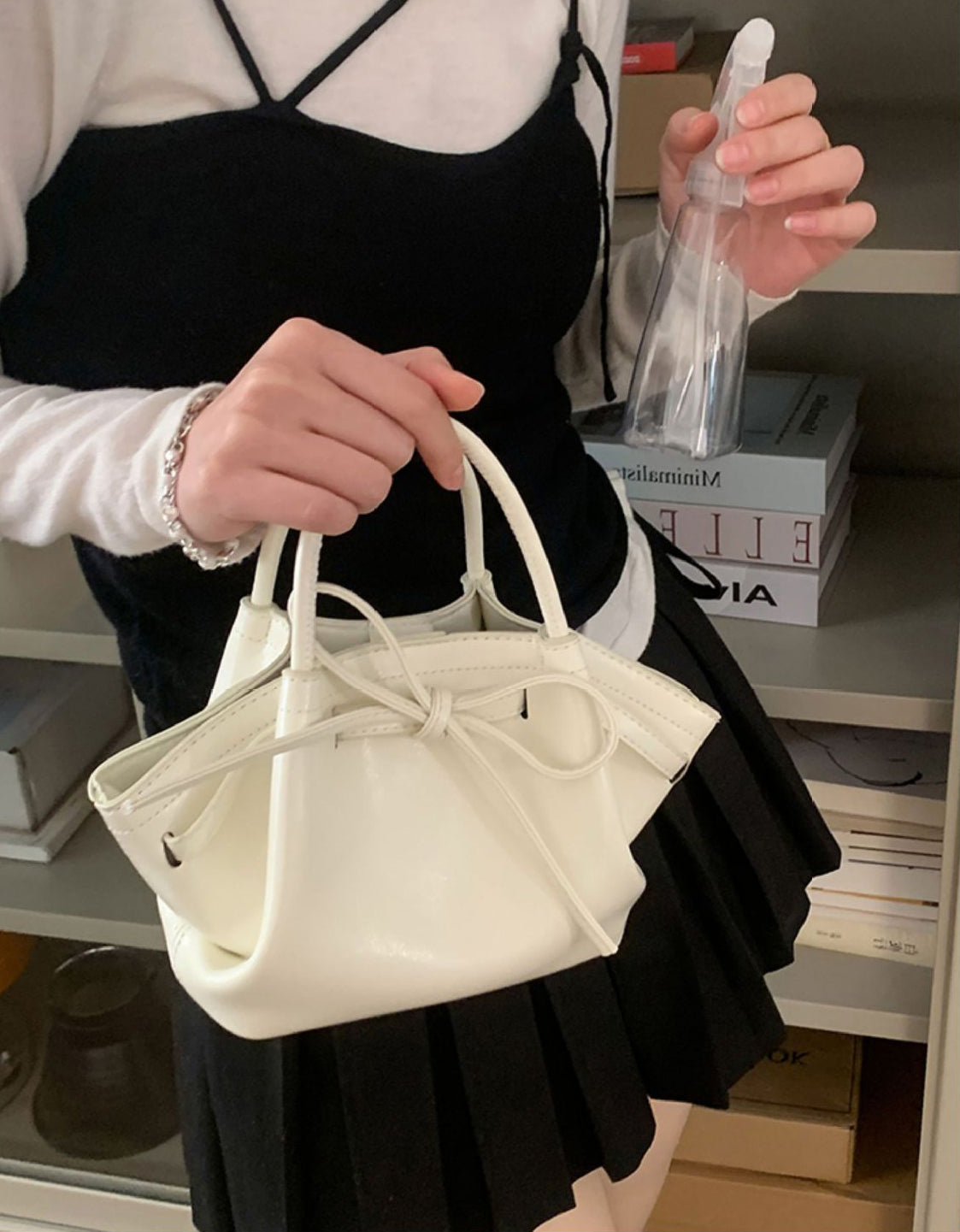 Off White Solid Two Handles Sling Bag