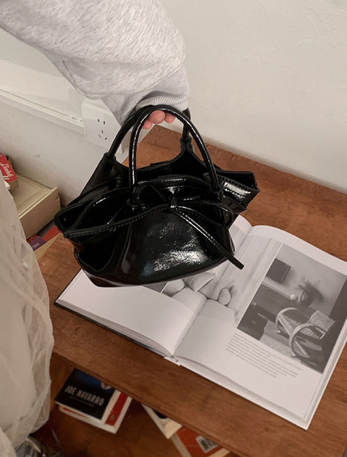 Black Solid Two Handles Sling Bag