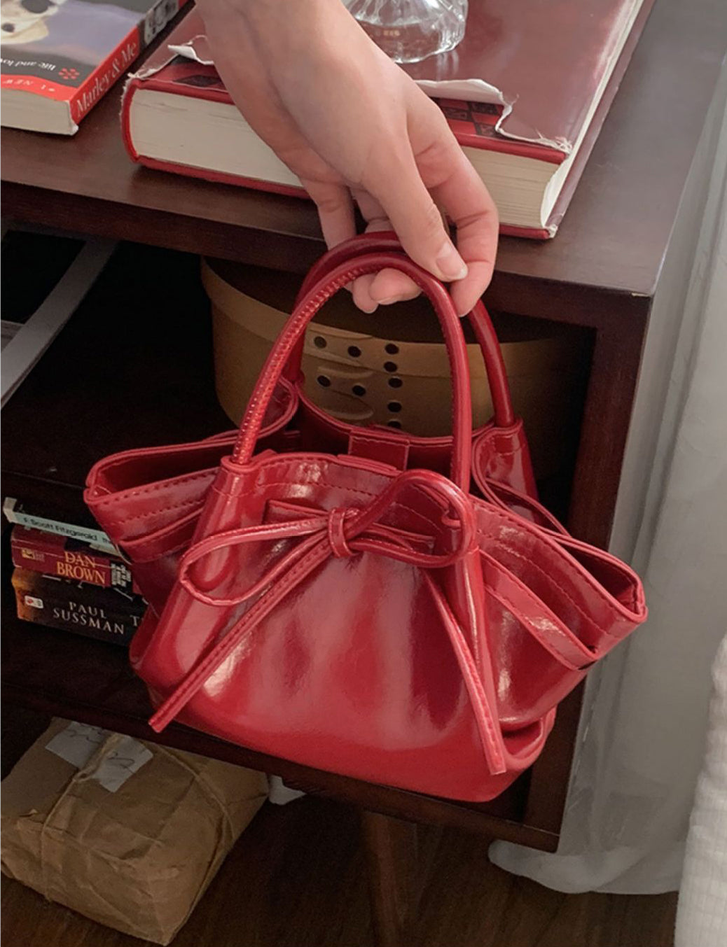 Red Solid Two Handles Sling Bag
