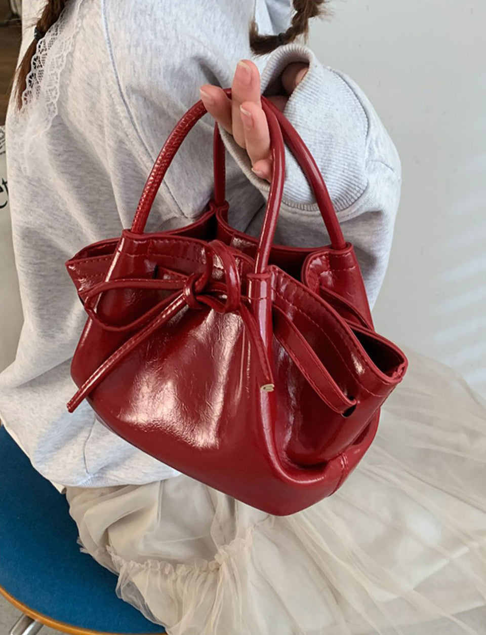 Red Solid Two Handles Sling Bag