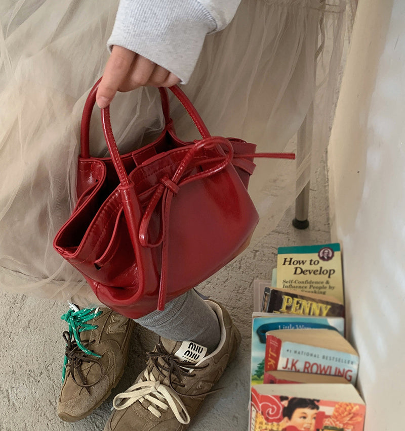 Red Solid Two Handles Sling Bag