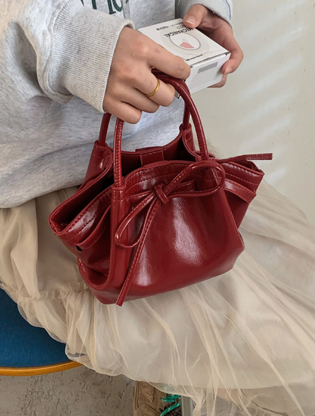 Red Solid Two Handles Sling Bag