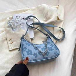 Blue Printed One Handle Hobo Bag