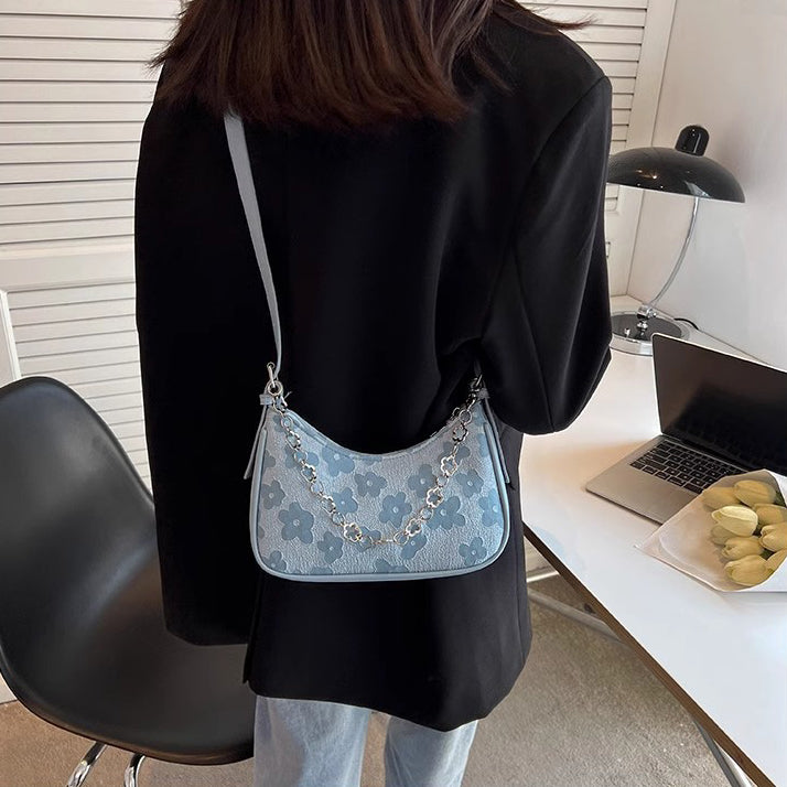 Blue Printed One Handle Hobo Bag