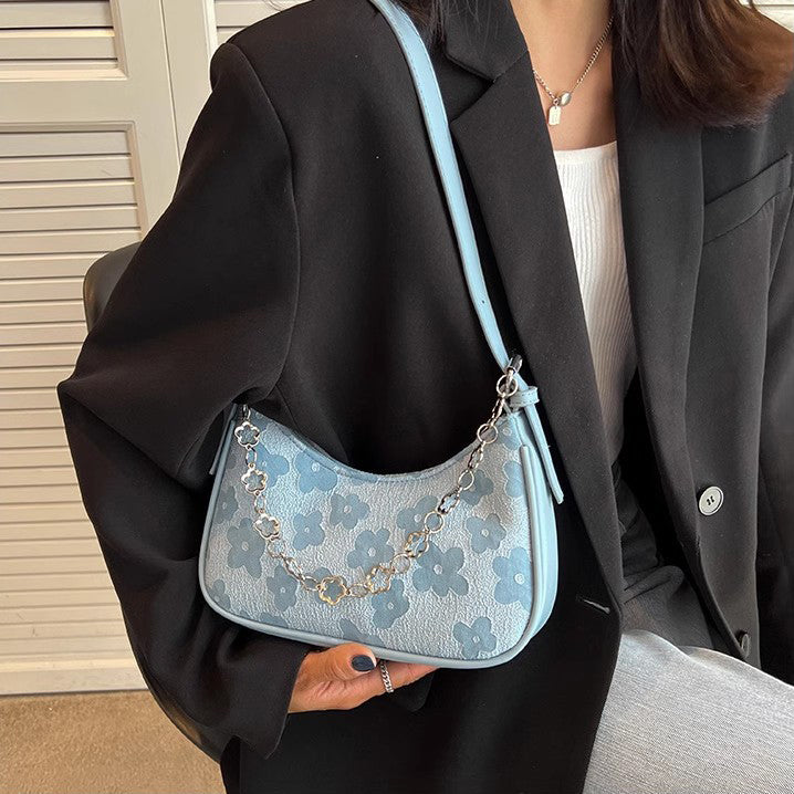 Blue Printed One Handle Hobo Bag