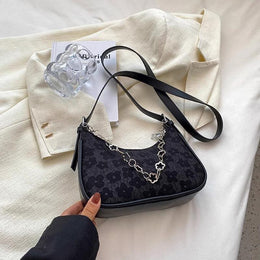 Black Printed One Handle Hobo Bag