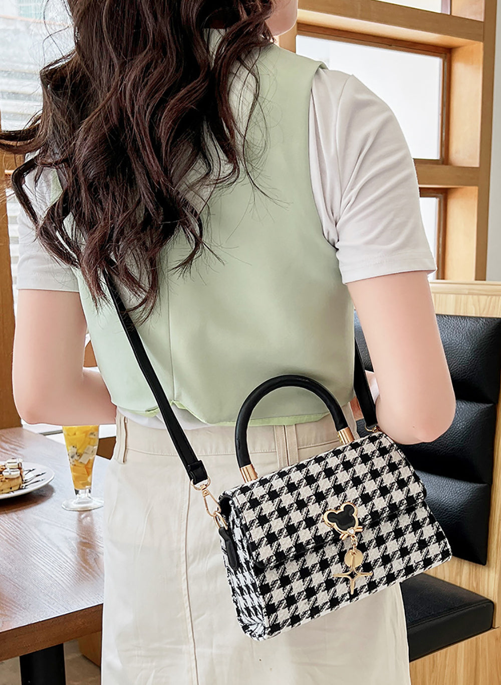 Checked PU Sling Bag