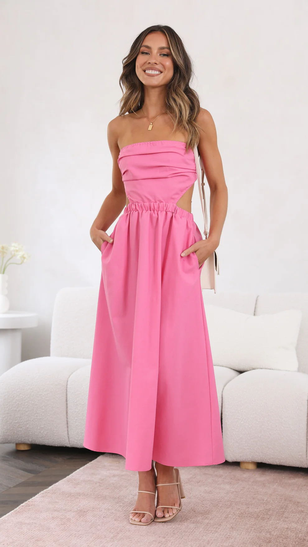 Pink Off-Shoulder Maxi Dress