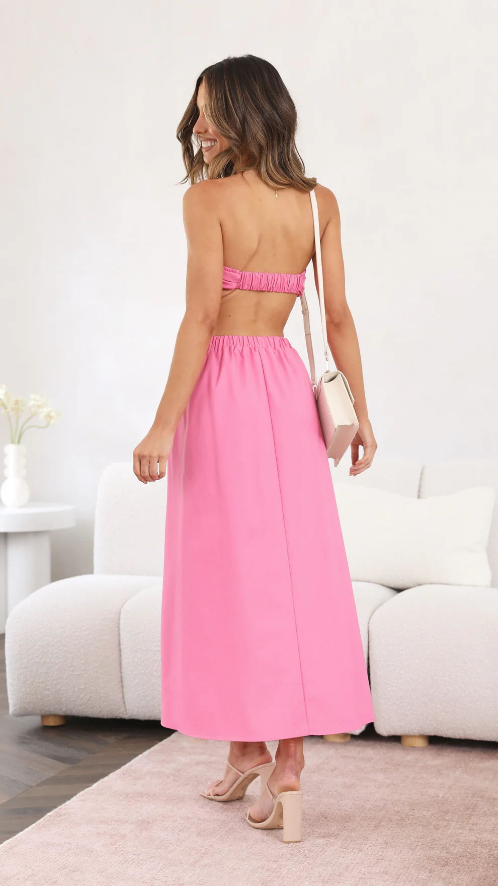 Pink Off-Shoulder Maxi Dress