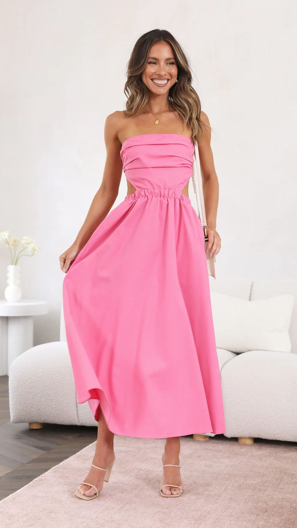 Pink Off-Shoulder Maxi Dress