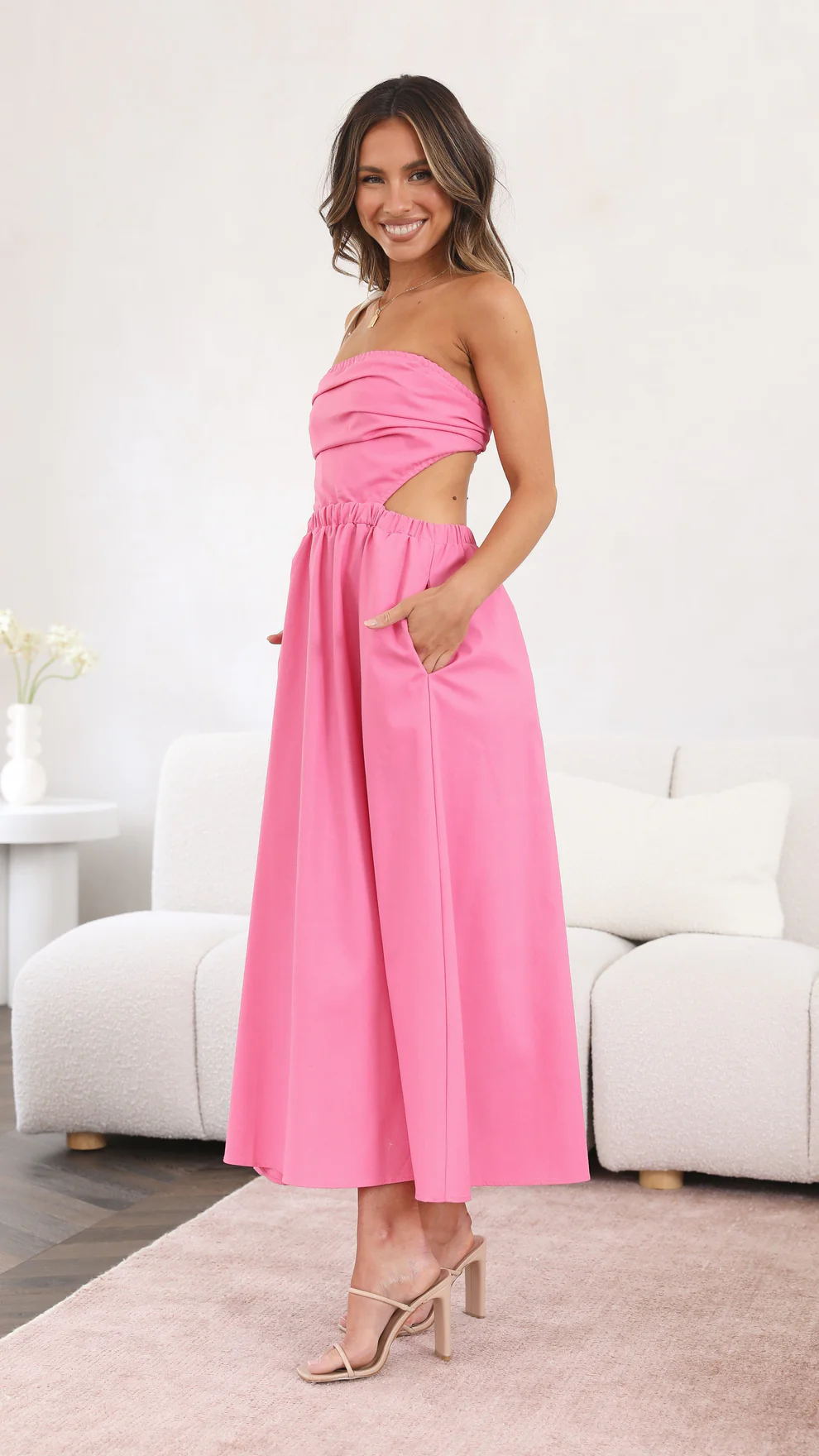 Pink Off-Shoulder Maxi Dress