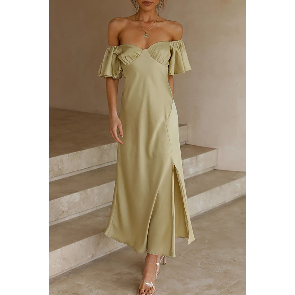 Off-Shoulder A-line Maxi Dress