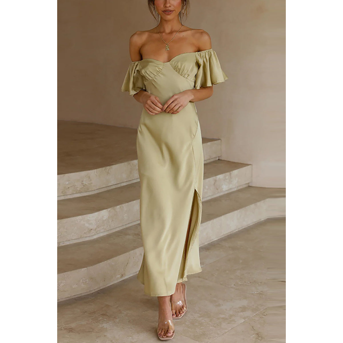 Off-Shoulder A-line Maxi Dress