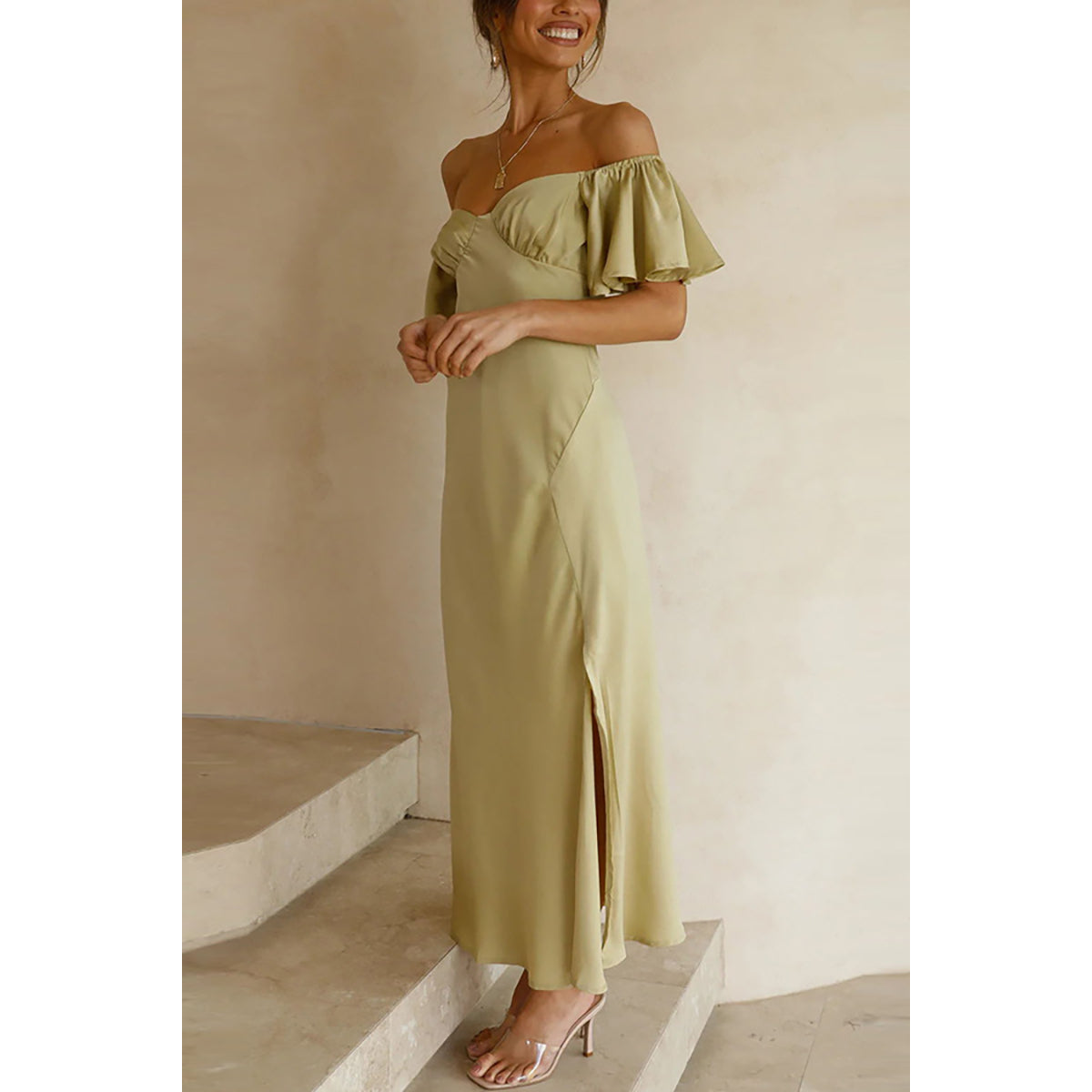 Off-Shoulder A-line Maxi Dress