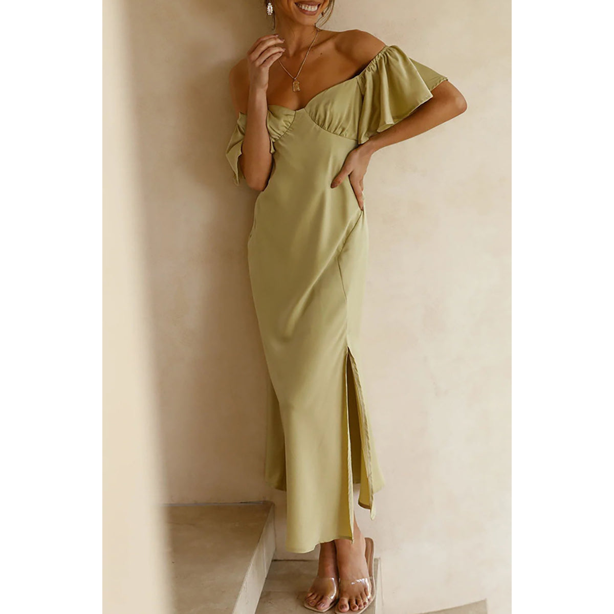 Off-Shoulder A-line Maxi Dress