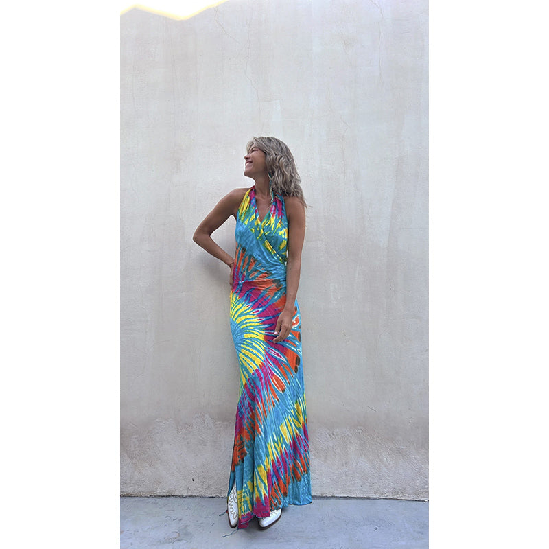 Halter Neck Tie And Dye Maxi Straight Holi Dress