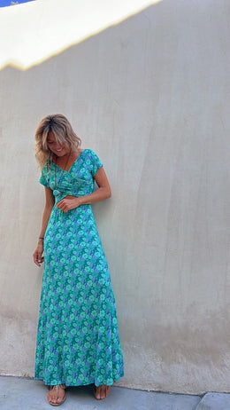 Blue Floral Printed Cut-Outs Maxi Dress