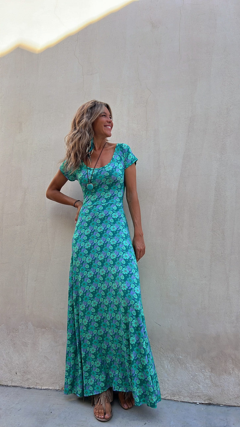 Blue Floral Printed Cut-Outs Maxi Dress