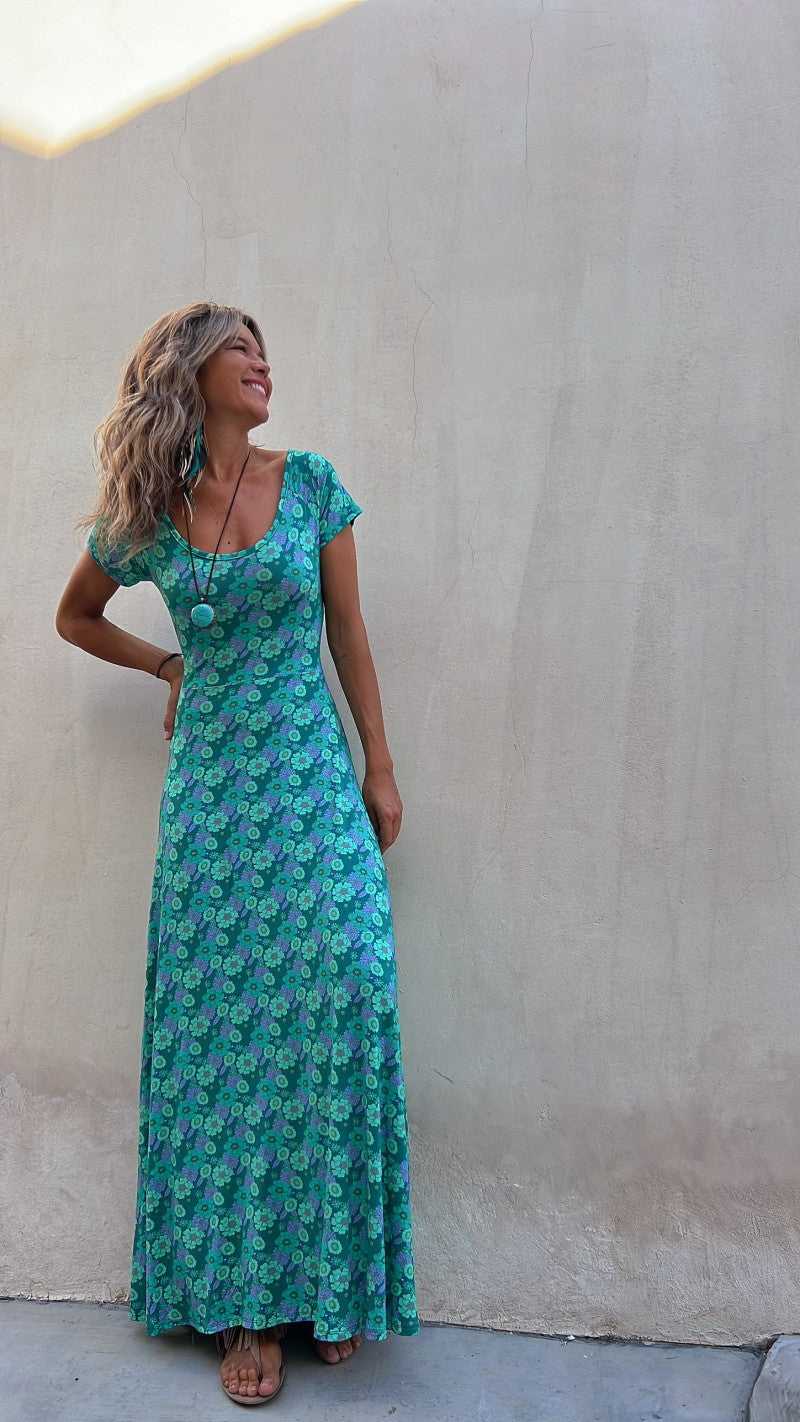 Blue Floral Printed Cut-Outs Maxi Dress
