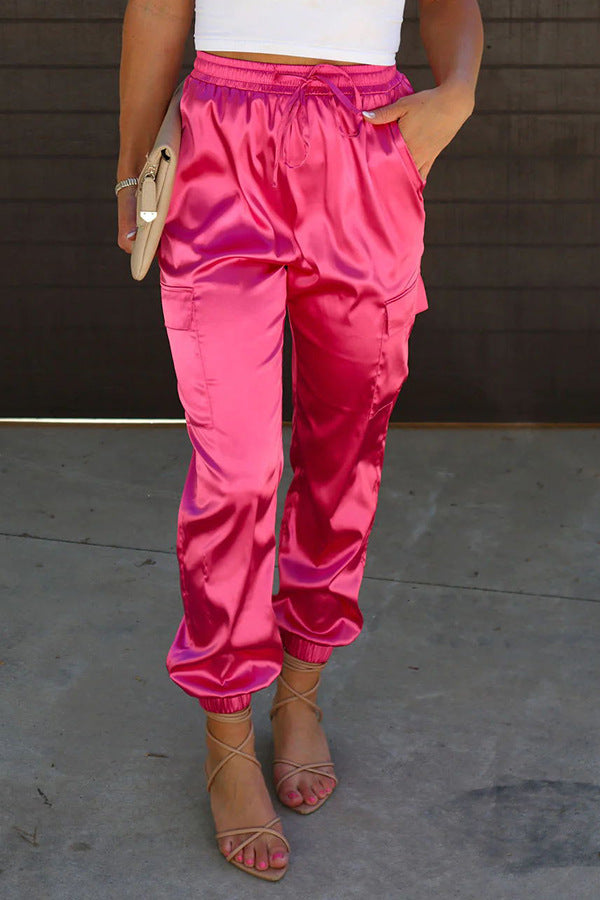 Women Pink Tapered Fit High-Rise Trousers
