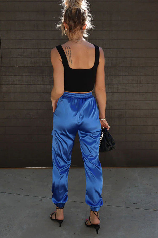 Women Blue Tapered Fit High-Rise Trousers