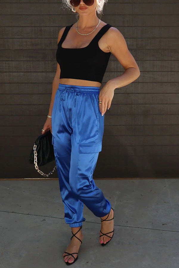 Women Blue Tapered Fit High-Rise Trousers
