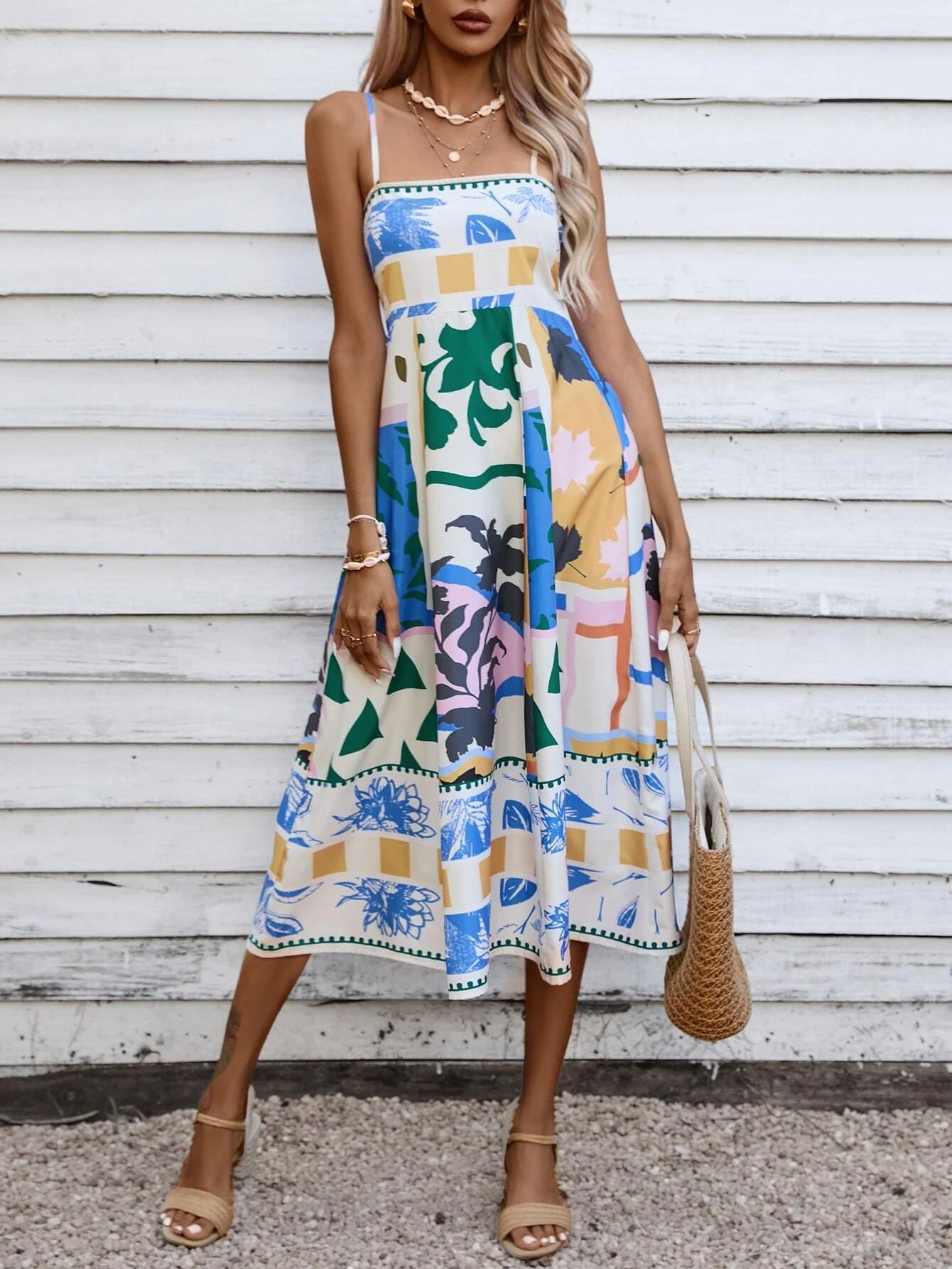 Graphic Print Fit & Flare Midi Dress